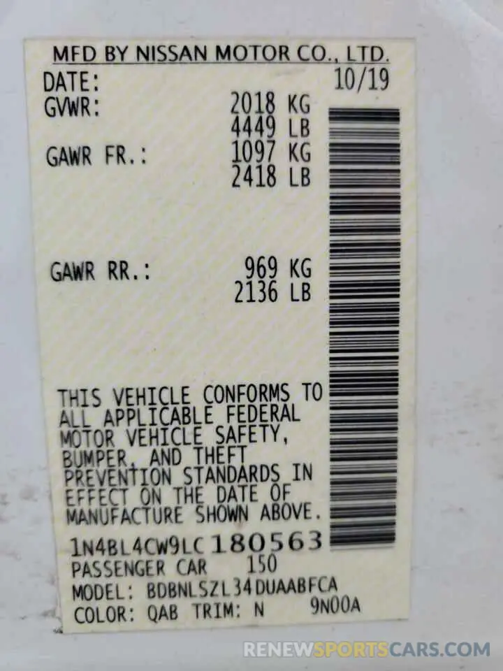 13 Фотография поврежденного автомобиля 1N4BL4CW9LC180563 NISSAN ALTIMA 2020