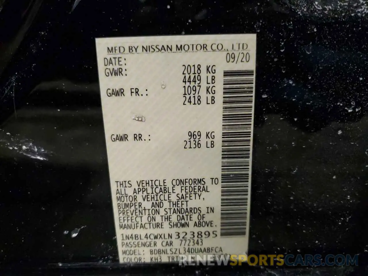 13 Photograph of a damaged car 1N4BL4CWXLN323895 NISSAN ALTIMA 2020