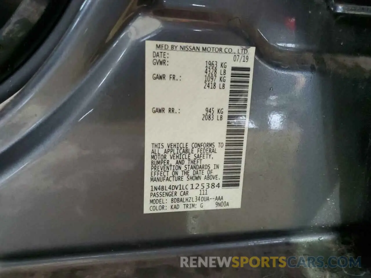 13 Фотография поврежденного автомобиля 1N4BL4DV1LC125384 NISSAN ALTIMA 2020