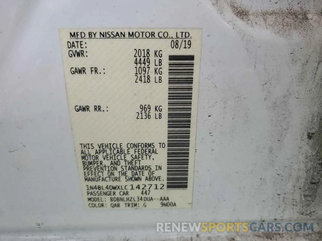 14 Photograph of a damaged car 1N4BL4DWXLC142712 NISSAN ALTIMA 2020