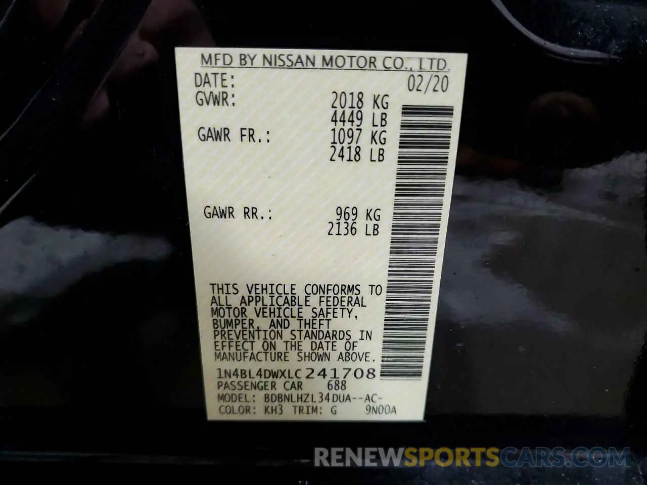12 Фотография поврежденного автомобиля 1N4BL4DWXLC241708 NISSAN ALTIMA 2020