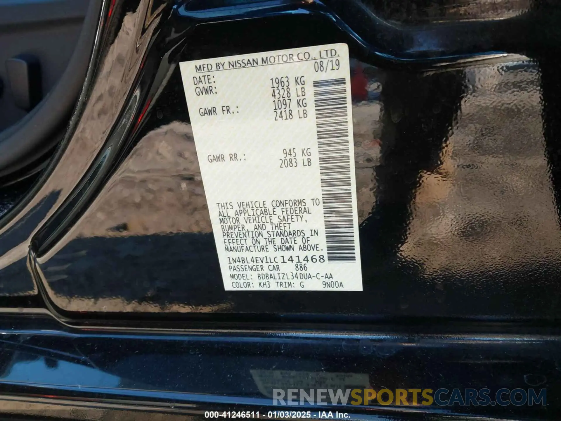 9 Фотография поврежденного автомобиля 1N4BL4EV1LC141468 NISSAN ALTIMA 2020