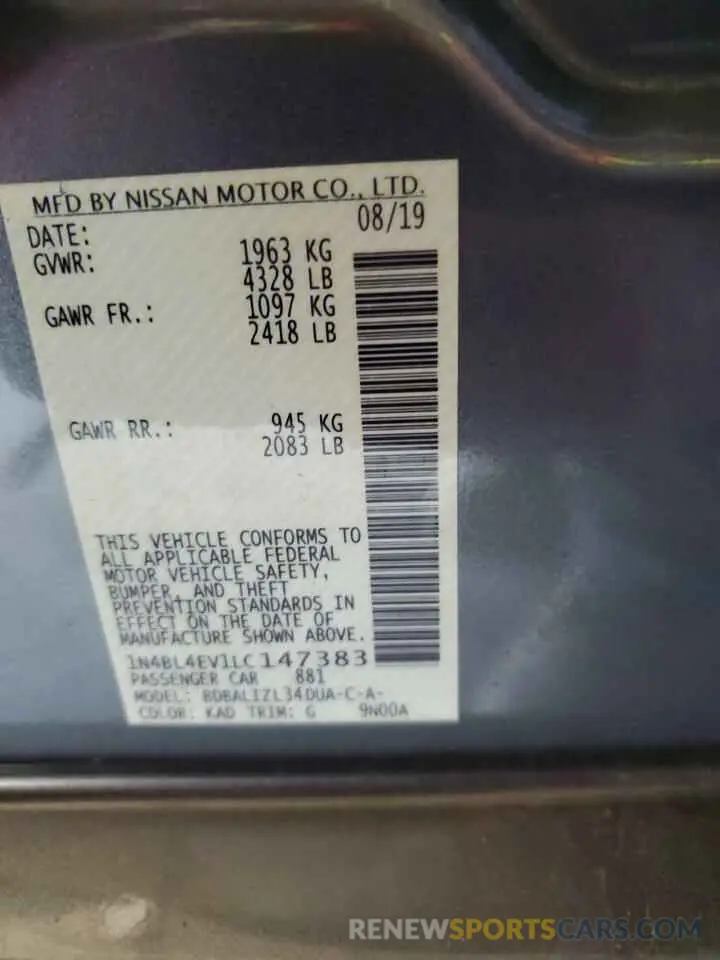 14 Photograph of a damaged car 1N4BL4EV1LC147383 NISSAN ALTIMA 2020