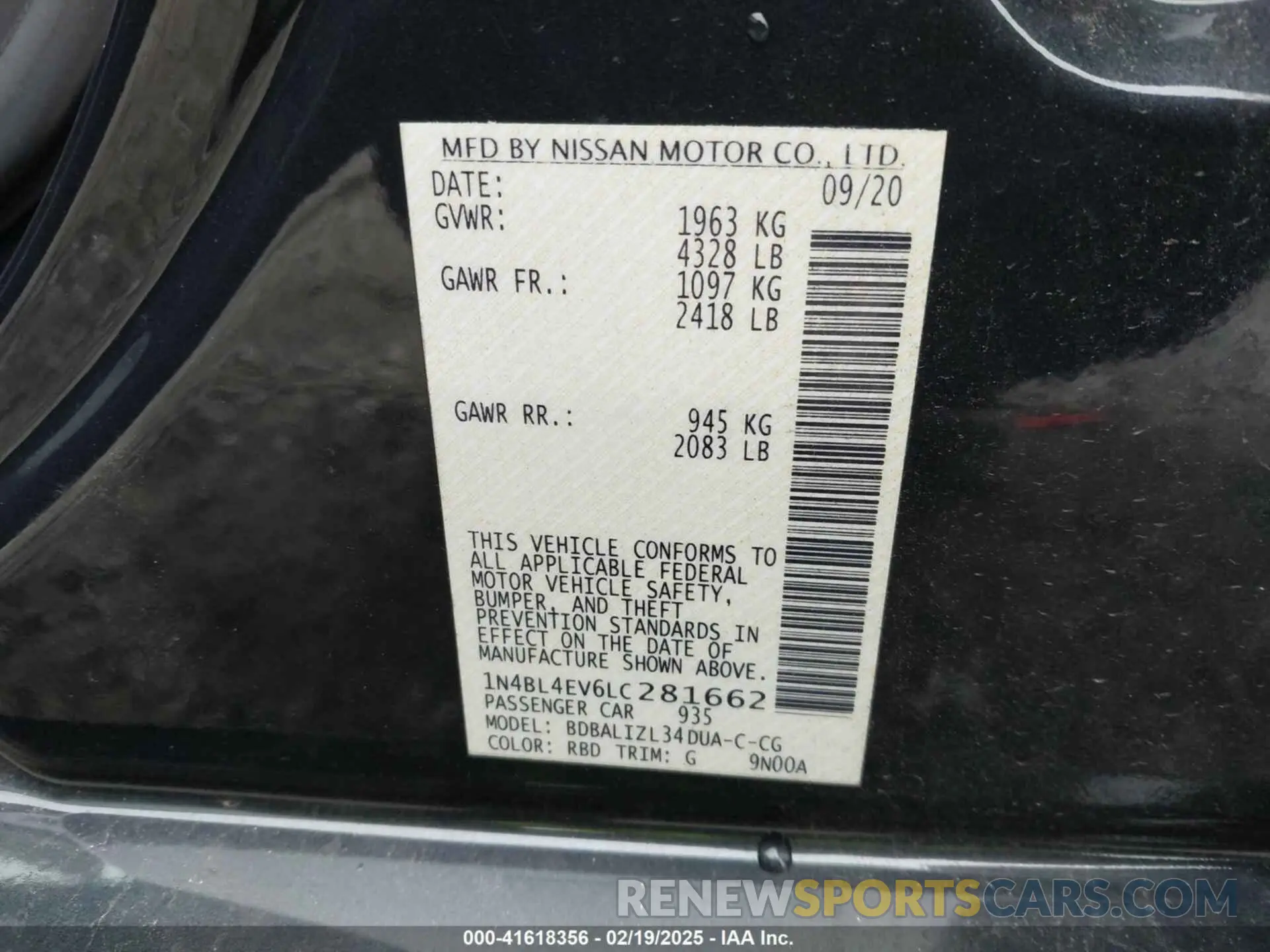 9 Фотография поврежденного автомобиля 1N4BL4EV6LC281662 NISSAN ALTIMA 2020