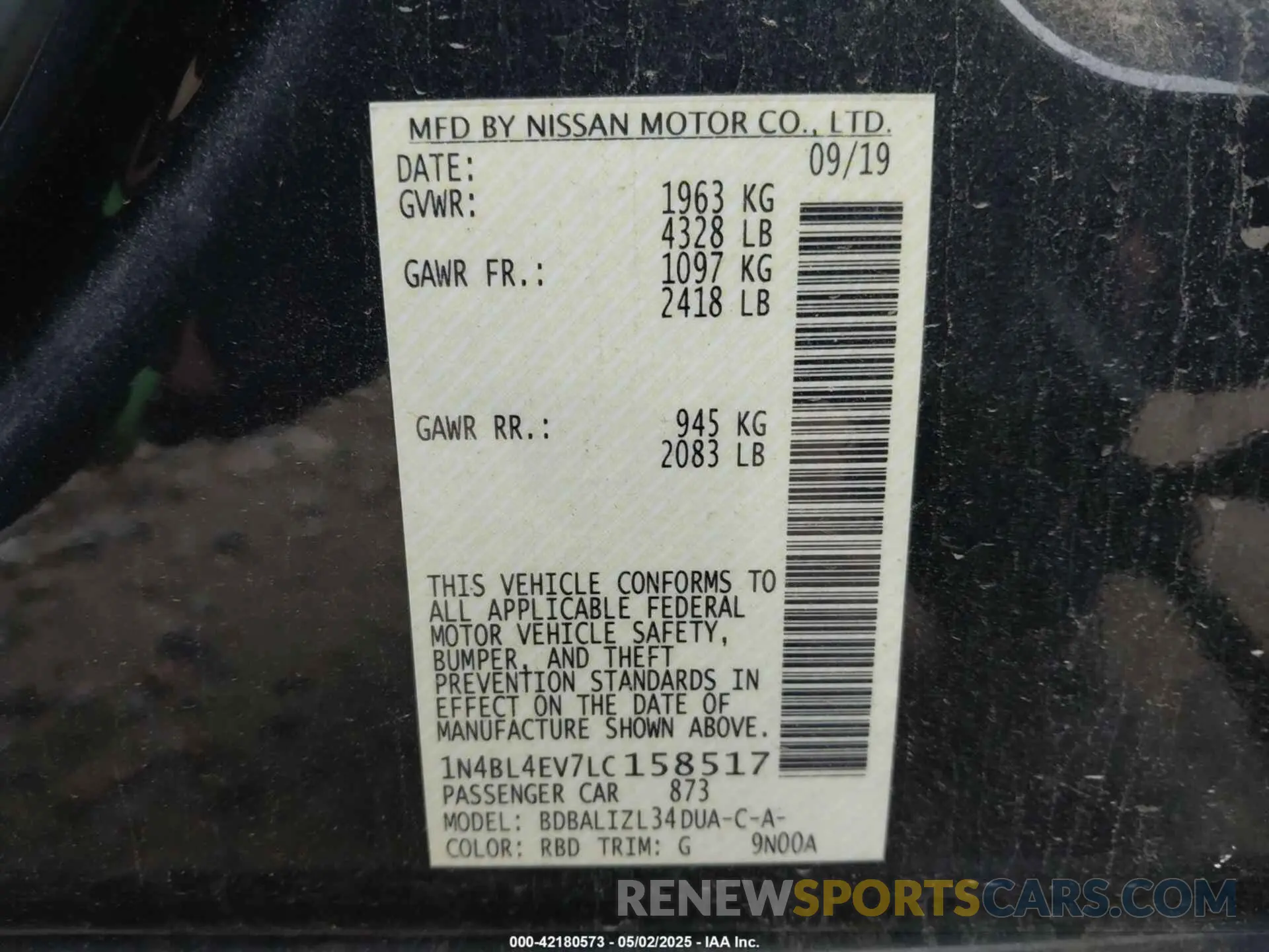 9 Фотография поврежденного автомобиля 1N4BL4EV7LC158517 NISSAN ALTIMA 2020
