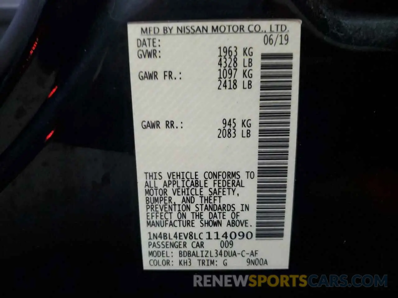 13 Фотография поврежденного автомобиля 1N4BL4EV8LC114090 NISSAN ALTIMA 2020