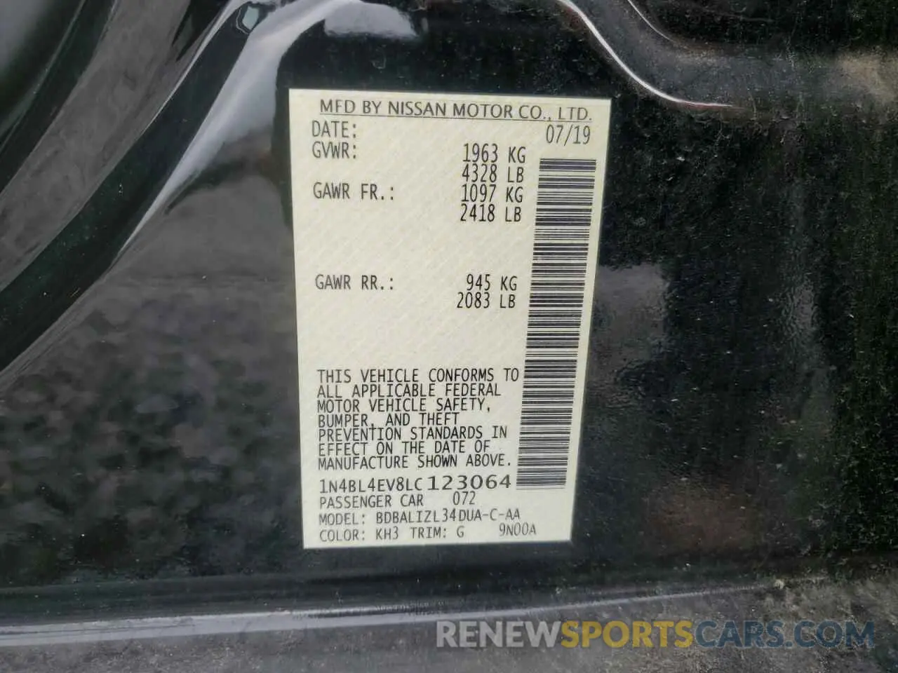 12 Фотография поврежденного автомобиля 1N4BL4EV8LC123064 NISSAN ALTIMA 2020