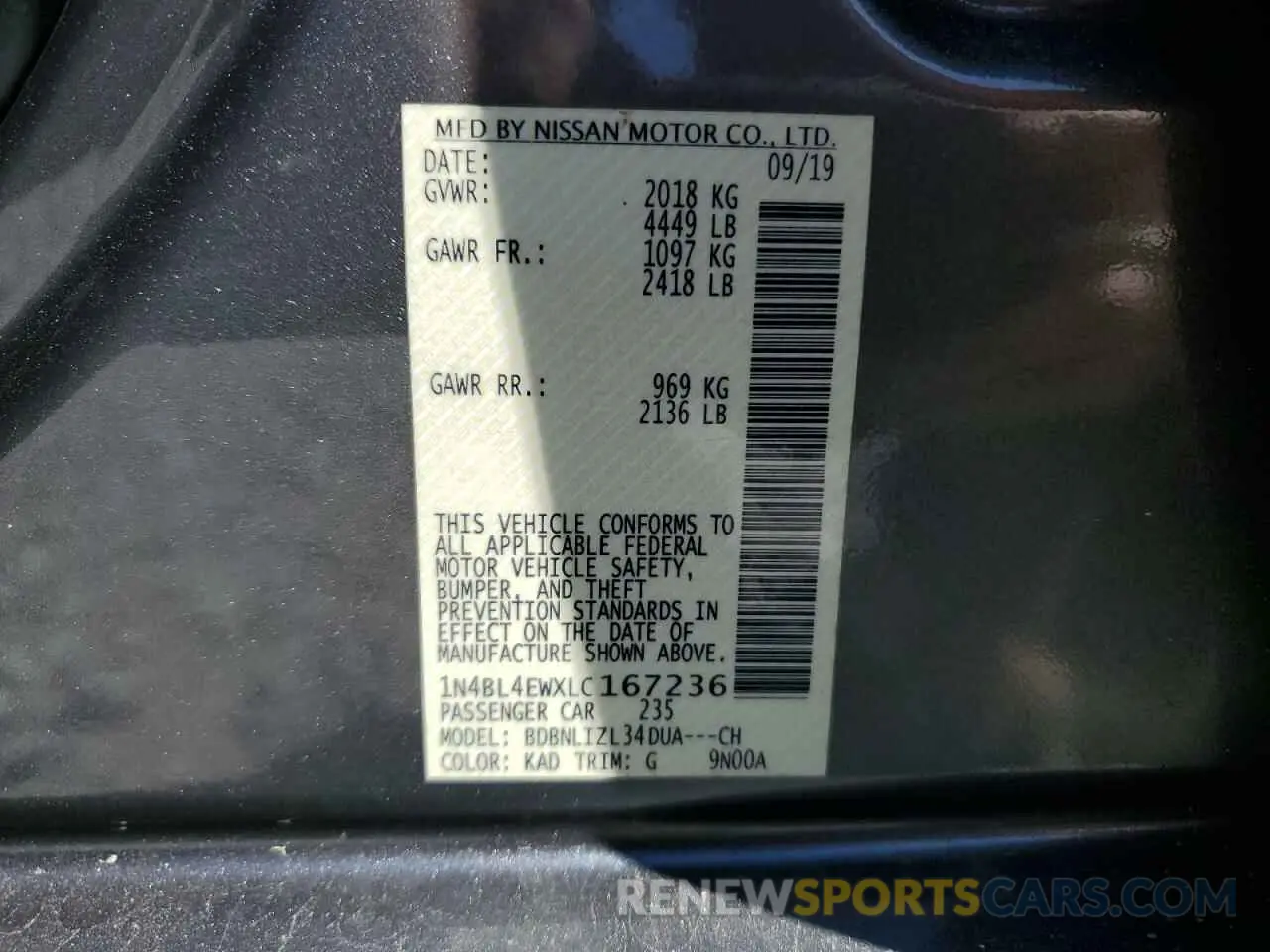 15 Photograph of a damaged car 1N4BL4EWXLC167236 NISSAN ALTIMA 2020