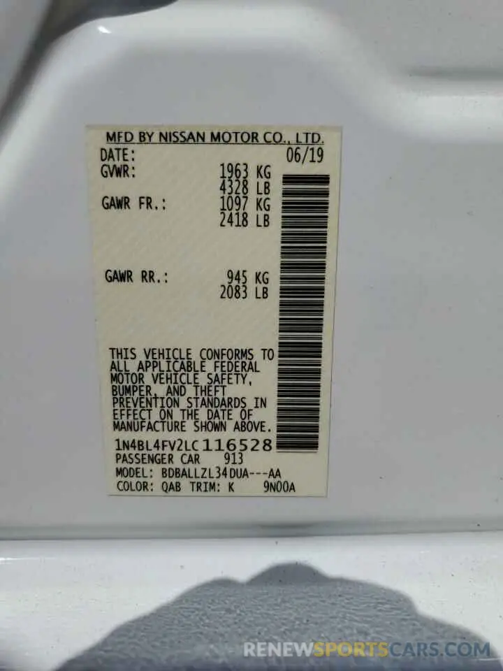14 Photograph of a damaged car 1N4BL4FV2LC116528 NISSAN ALTIMA 2020
