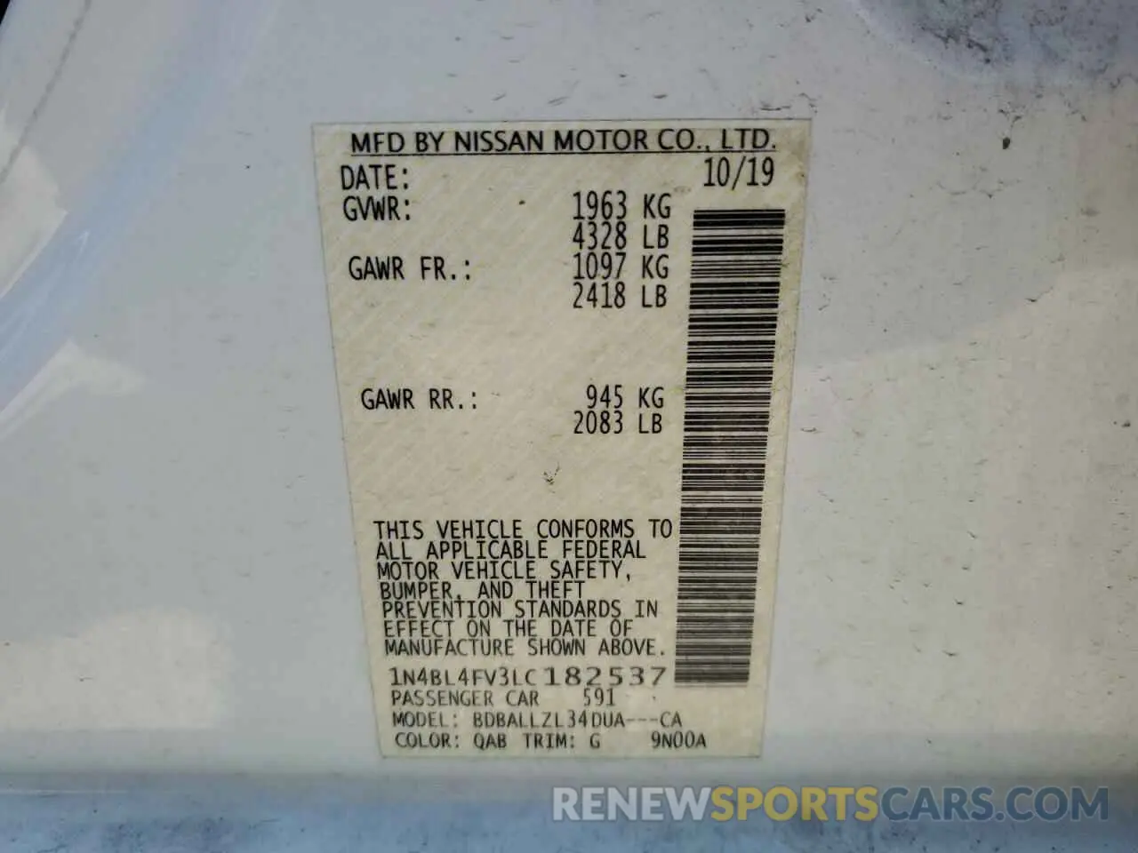 13 Фотография поврежденного автомобиля 1N4BL4FV3LC182537 NISSAN ALTIMA 2020