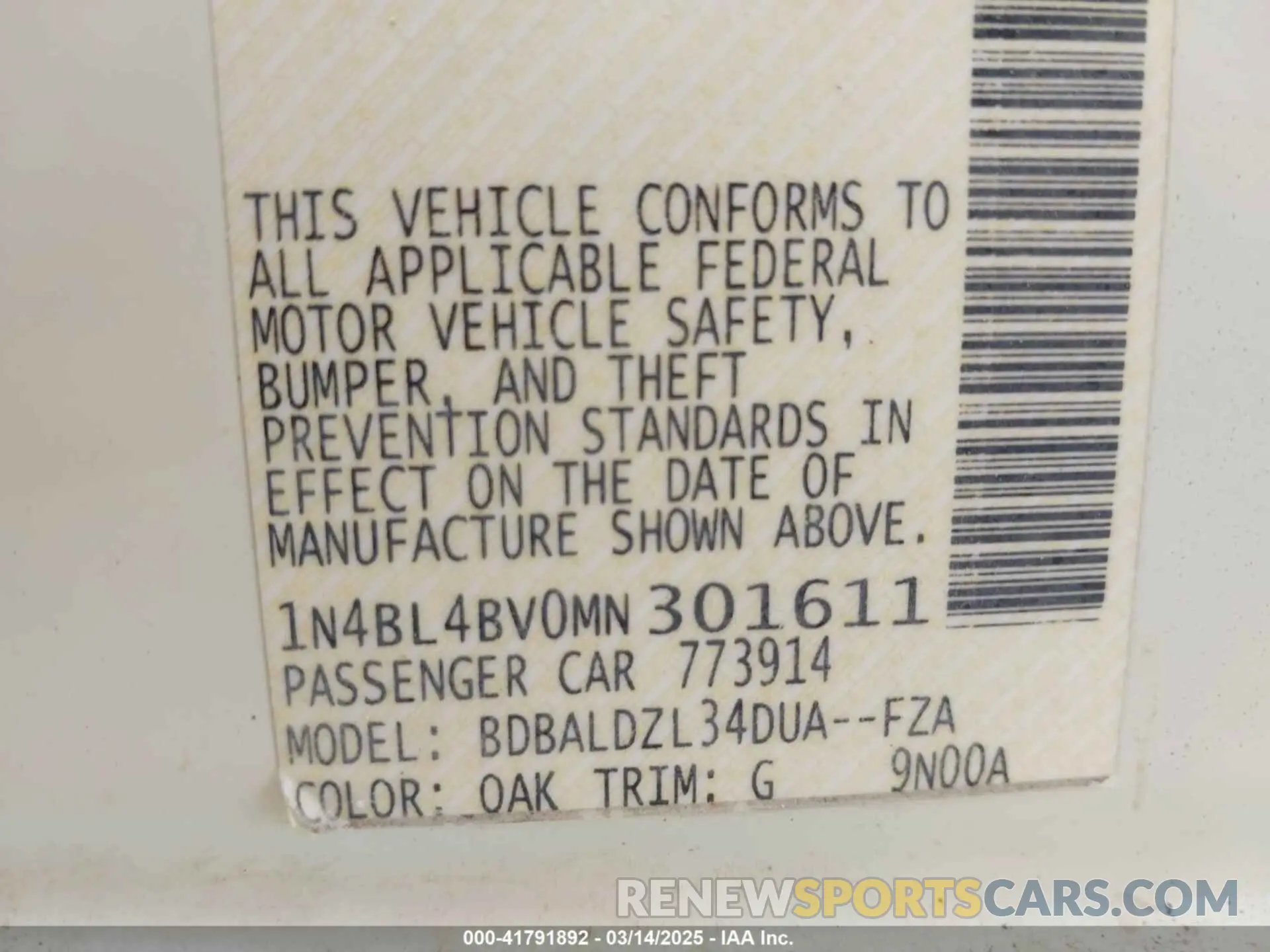 9 Фотография поврежденного автомобиля 1N4BL4BV0MN301611 NISSAN ALTIMA 2021