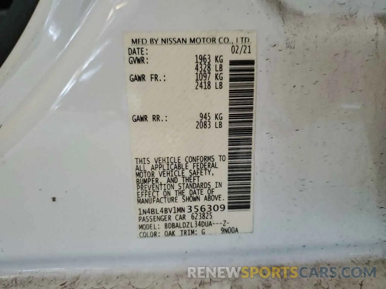 12 Photograph of a damaged car 1N4BL4BV1MN356309 NISSAN ALTIMA 2021