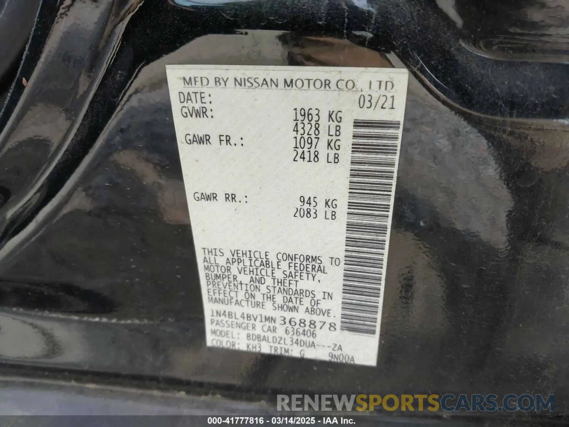 9 Photograph of a damaged car 1N4BL4BV1MN368878 NISSAN ALTIMA 2021