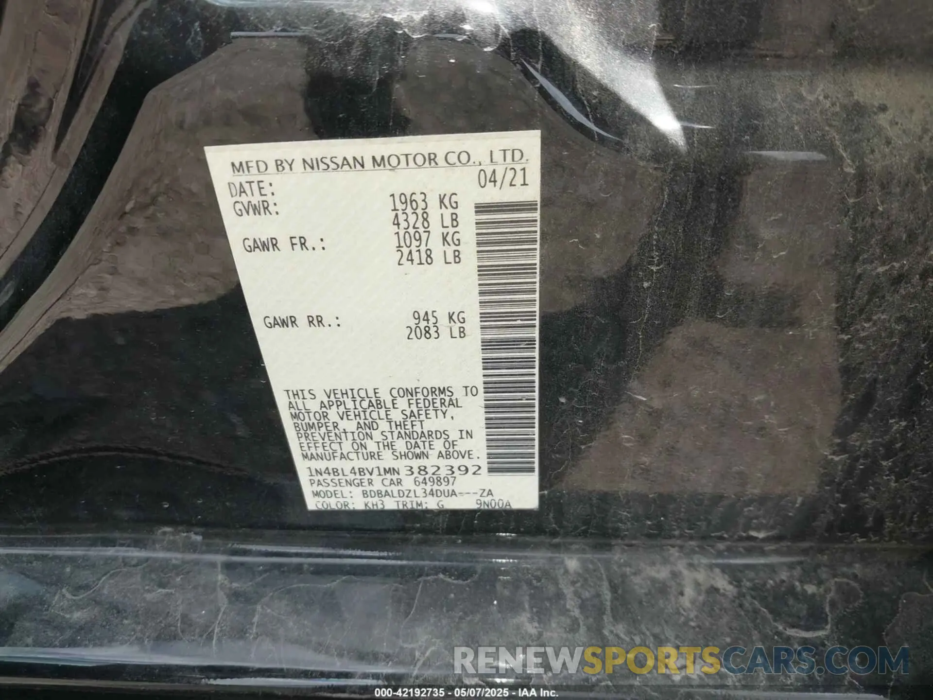 9 Фотография поврежденного автомобиля 1N4BL4BV1MN382392 NISSAN ALTIMA 2021