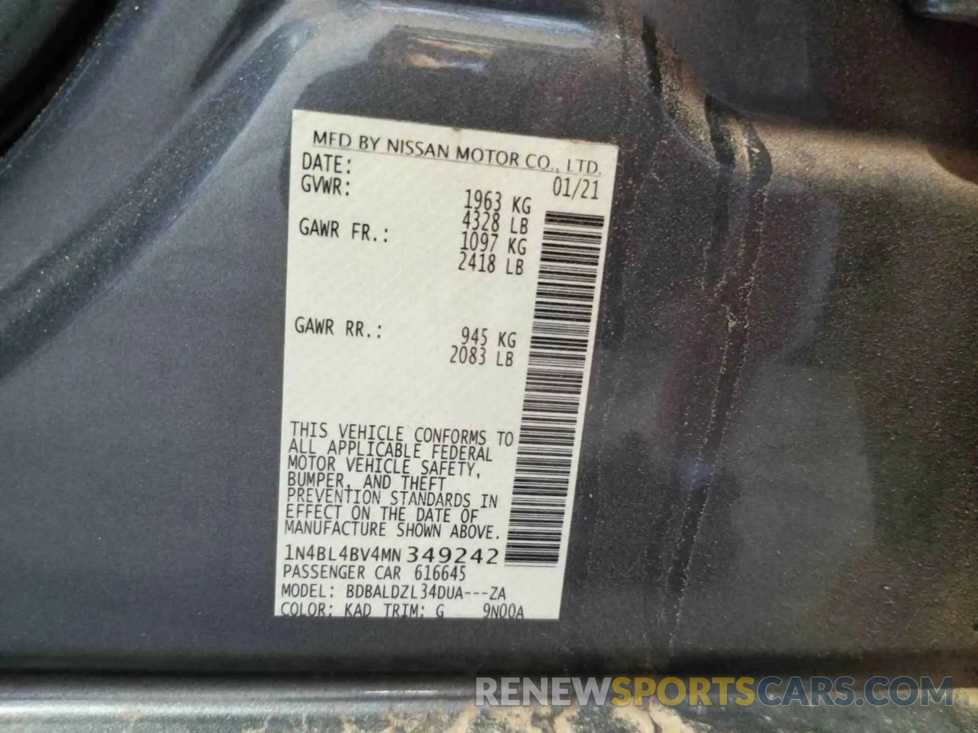 16 Фотография поврежденного автомобиля 1N4BL4BV4MN349242 NISSAN ALTIMA 2021