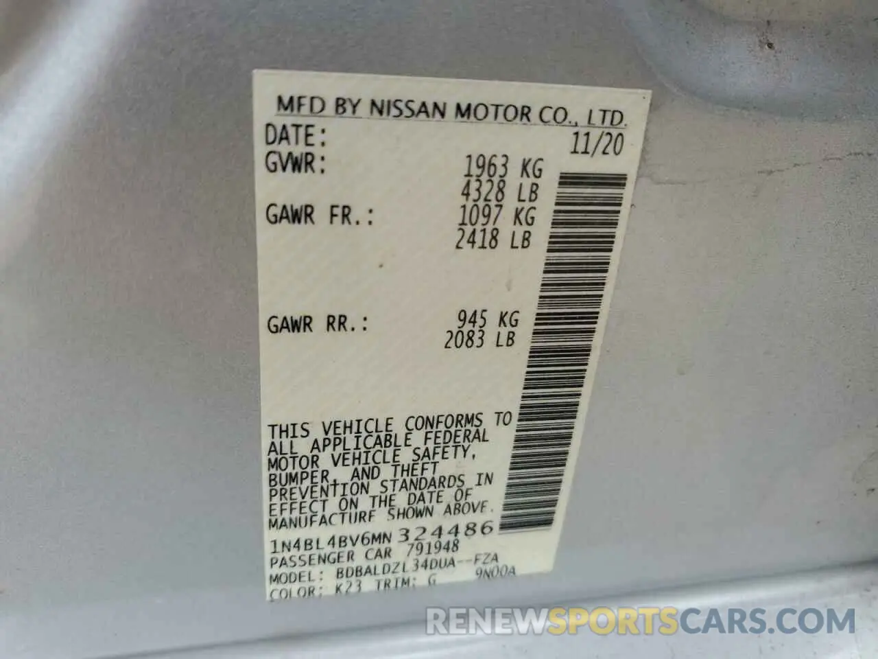 15 Photograph of a damaged car 1N4BL4BV6MN324486 NISSAN ALTIMA 2021