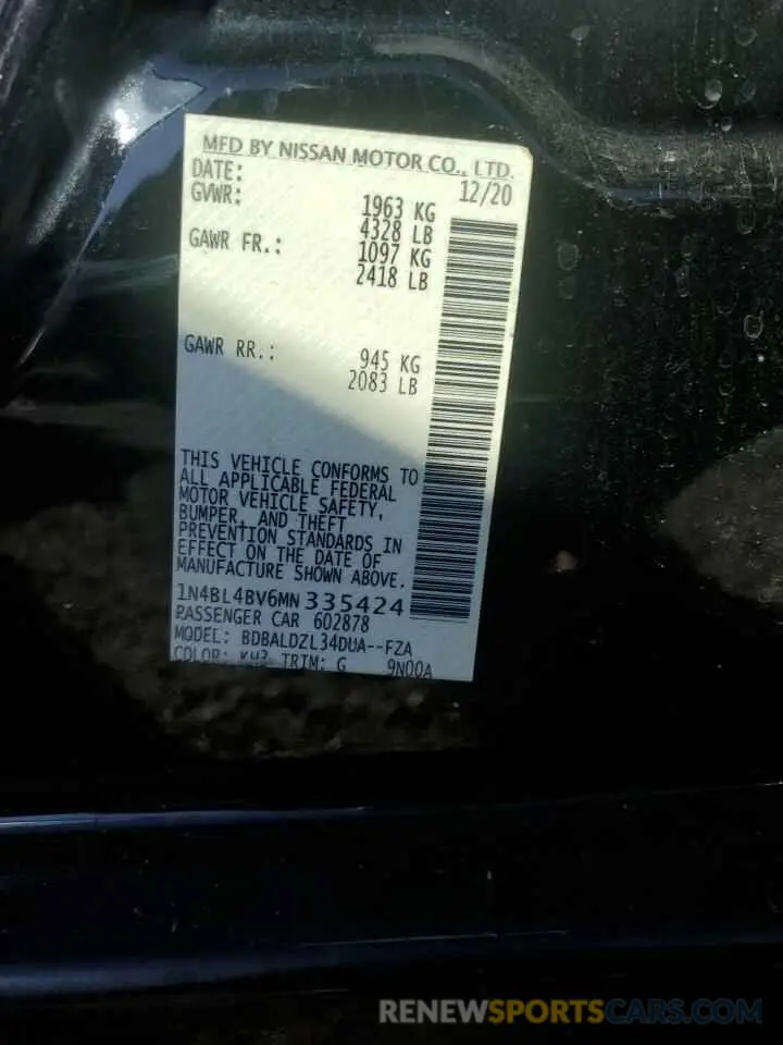 13 Фотография поврежденного автомобиля 1N4BL4BV6MN335424 NISSAN ALTIMA 2021