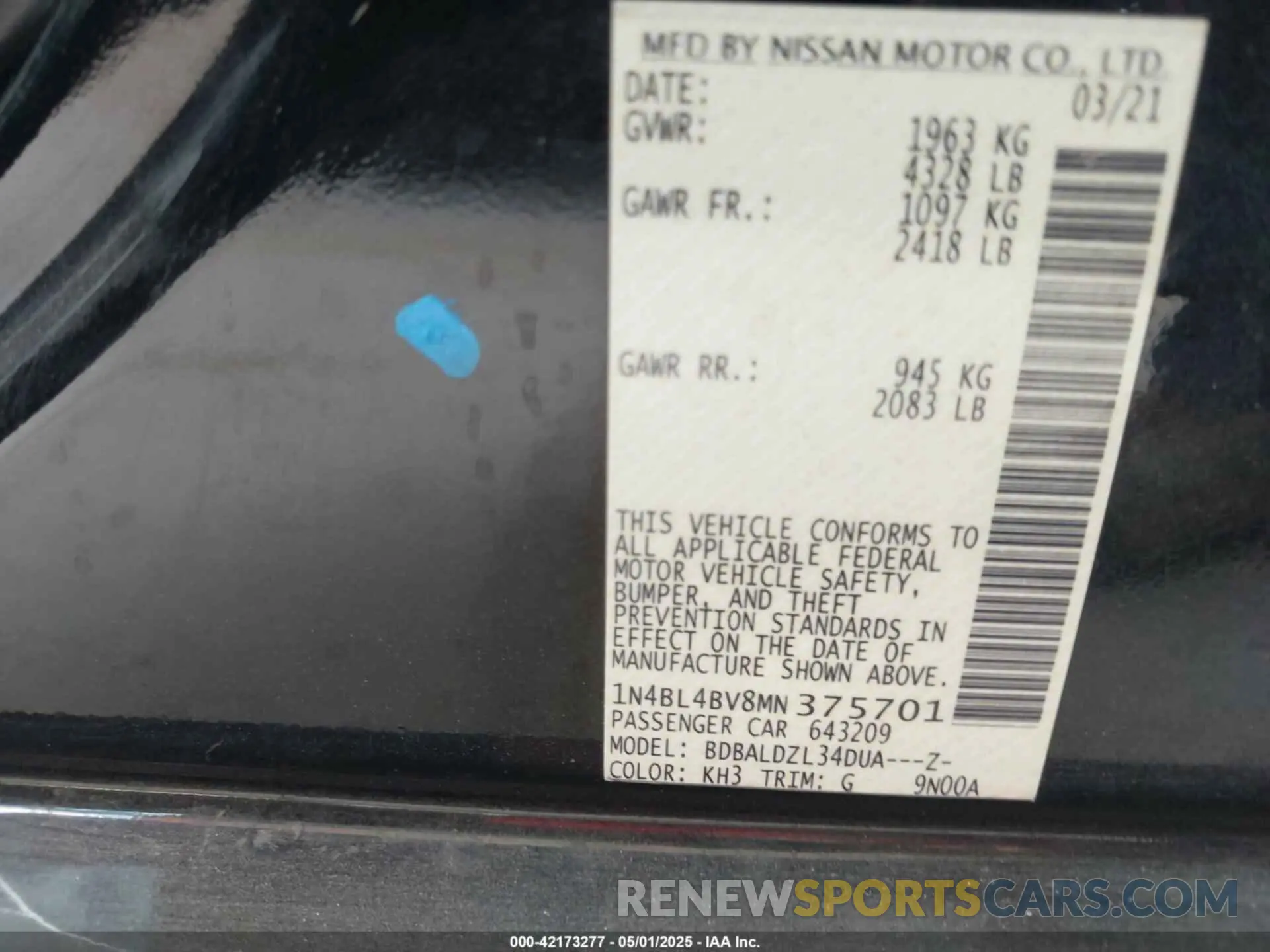 9 Фотография поврежденного автомобиля 1N4BL4BV8MN375701 NISSAN ALTIMA 2021