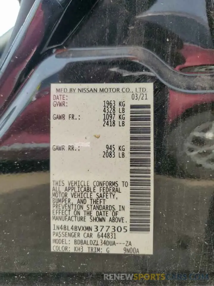 12 Фотография поврежденного автомобиля 1N4BL4BVXMN377305 NISSAN ALTIMA 2021