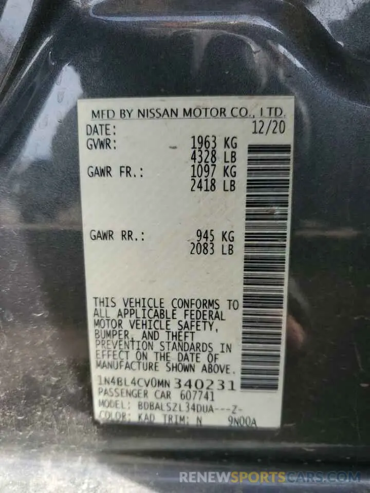12 Фотография поврежденного автомобиля 1N4BL4CV0MN340231 NISSAN ALTIMA 2021