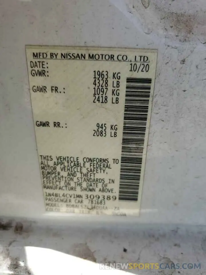 12 Photograph of a damaged car 1N4BL4CV1MN309389 NISSAN ALTIMA 2021