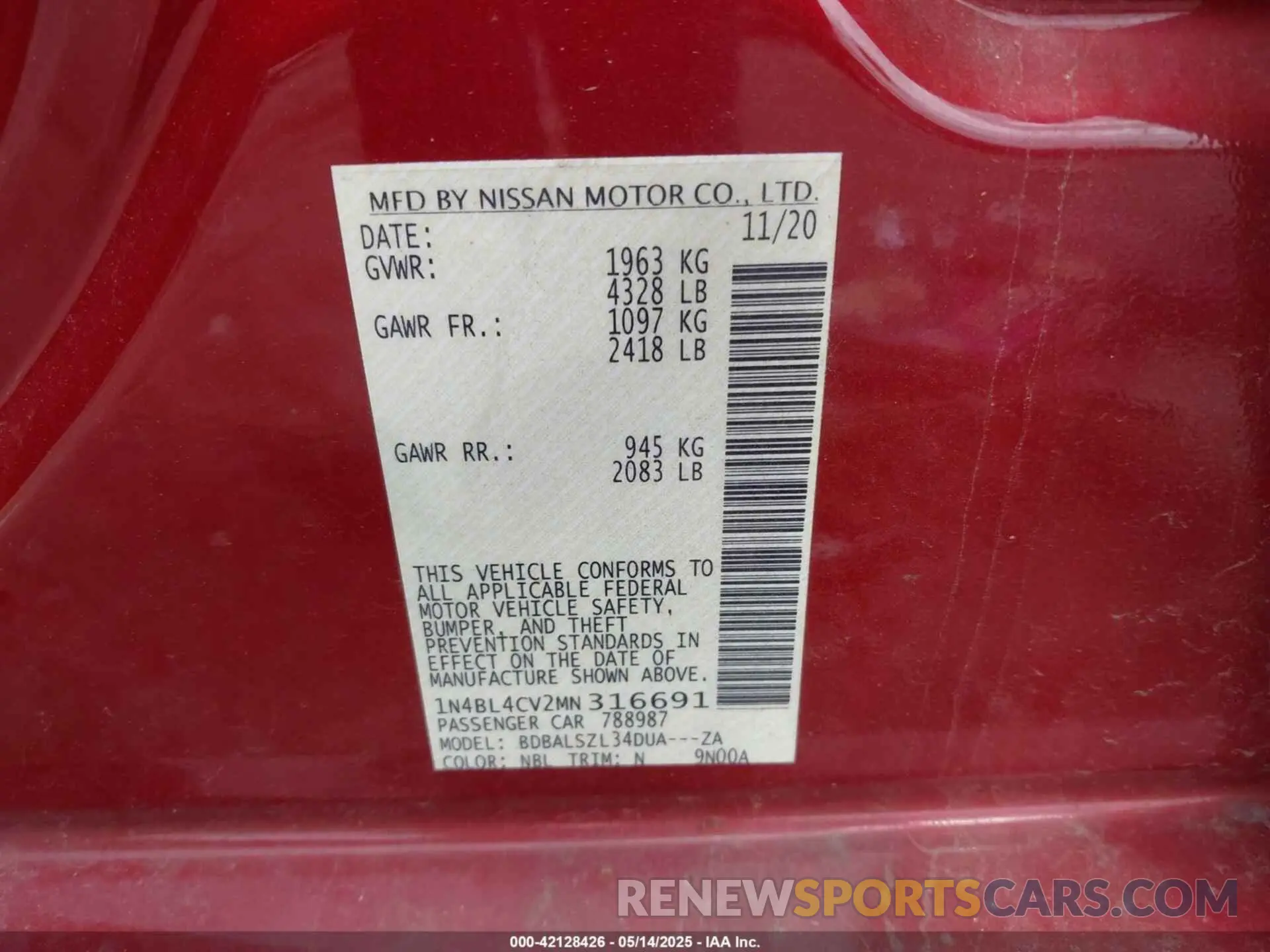 9 Фотография поврежденного автомобиля 1N4BL4CV2MN316691 NISSAN ALTIMA 2021