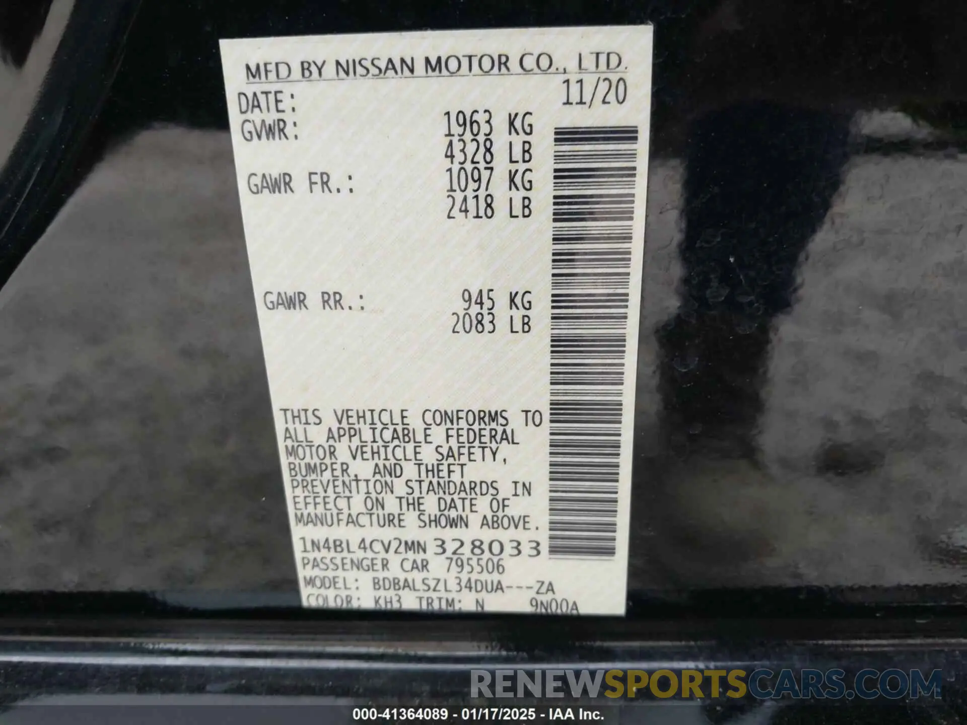 9 Photograph of a damaged car 1N4BL4CV2MN328033 NISSAN ALTIMA 2021