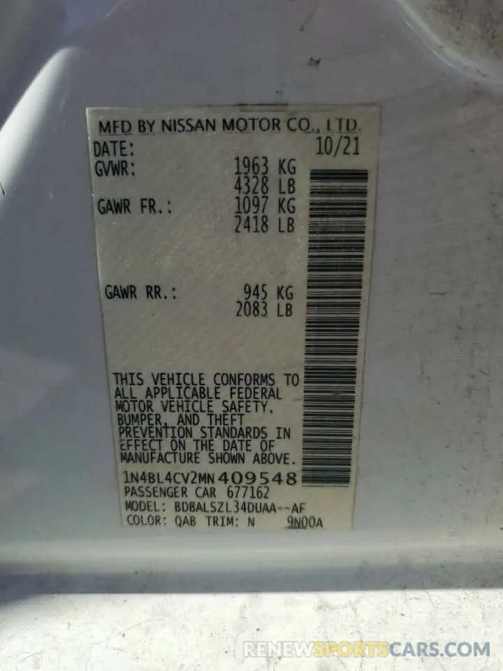 12 Фотография поврежденного автомобиля 1N4BL4CV2MN409548 NISSAN ALTIMA 2021