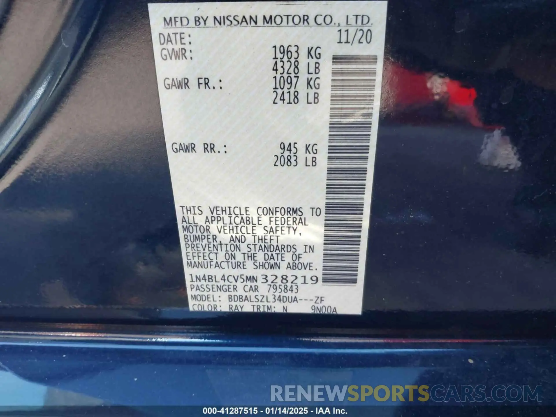 9 Photograph of a damaged car 1N4BL4CV5MN328219 NISSAN ALTIMA 2021
