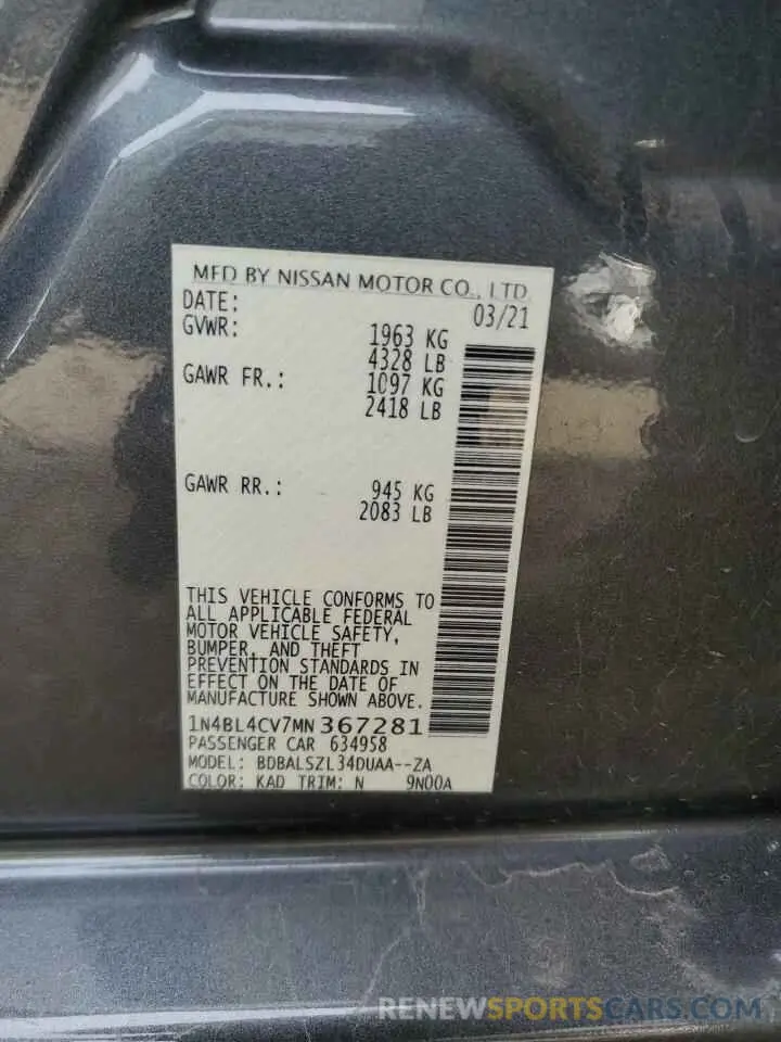 13 Фотография поврежденного автомобиля 1N4BL4CV7MN367281 NISSAN ALTIMA 2021