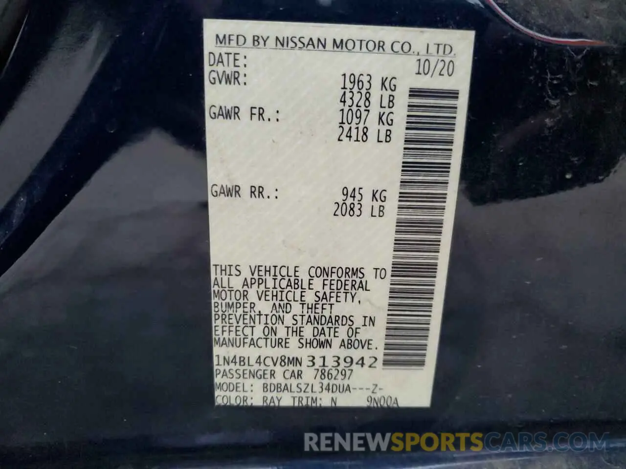 12 Фотография поврежденного автомобиля 1N4BL4CV8MN313942 NISSAN ALTIMA 2021