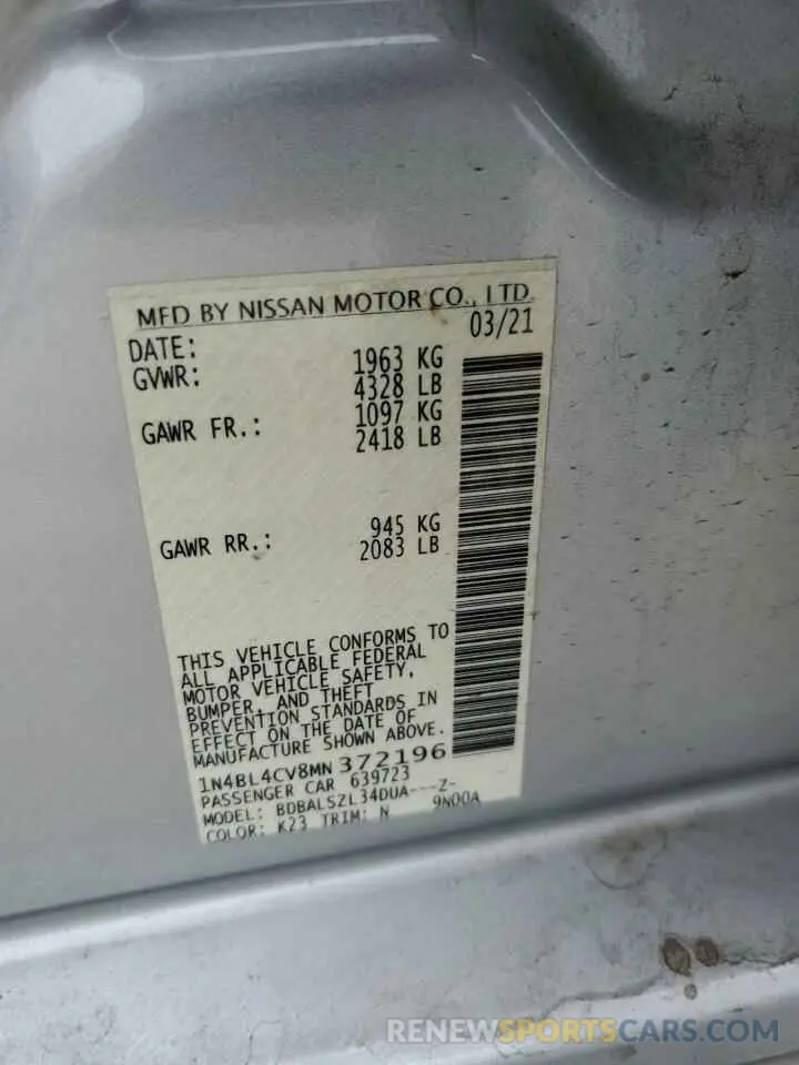12 Фотография поврежденного автомобиля 1N4BL4CV8MN372196 NISSAN ALTIMA 2021