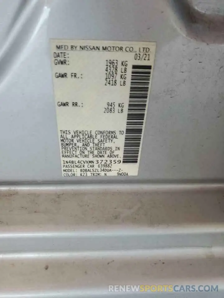 12 Фотография поврежденного автомобиля 1N4BL4CVXMN372359 NISSAN ALTIMA 2021