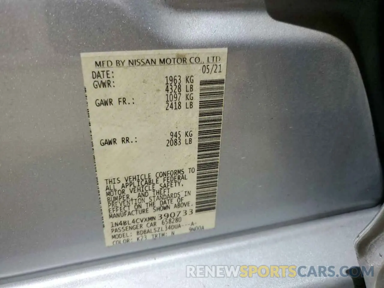 12 Фотография поврежденного автомобиля 1N4BL4CVXMN390733 NISSAN ALTIMA 2021