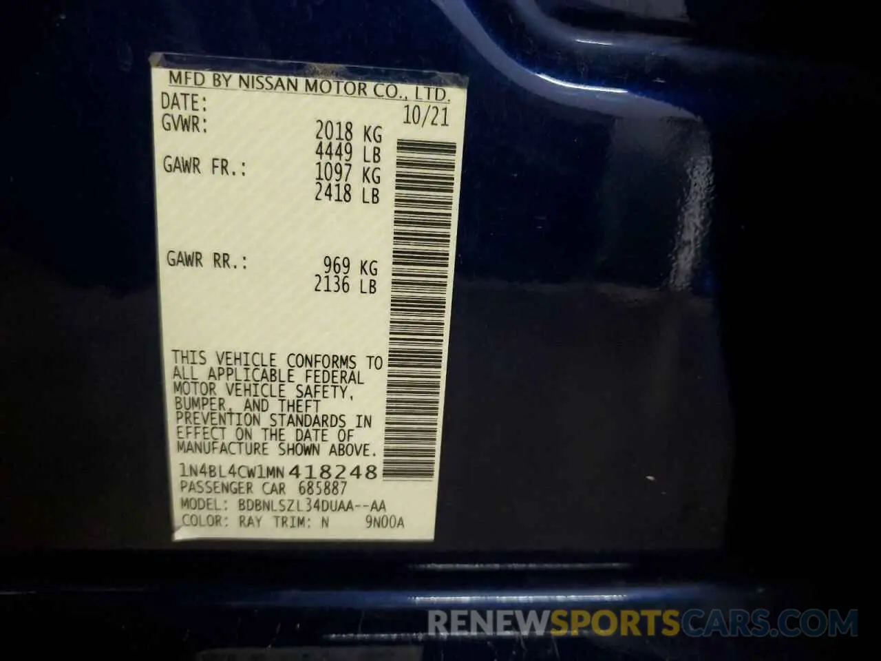 12 Photograph of a damaged car 1N4BL4CW1MN418248 NISSAN ALTIMA 2021