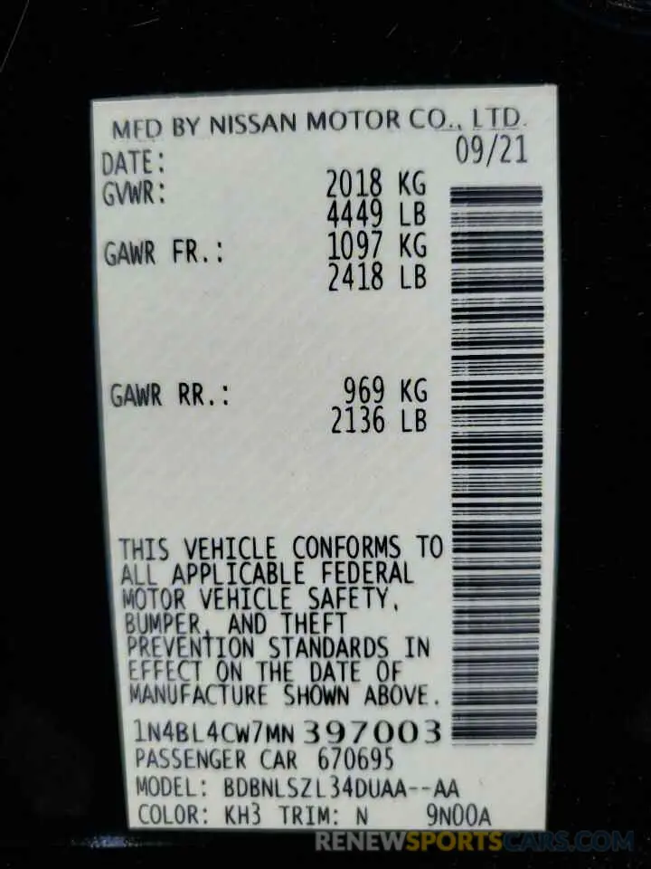 12 Фотография поврежденного автомобиля 1N4BL4CW7MN397003 NISSAN ALTIMA 2021