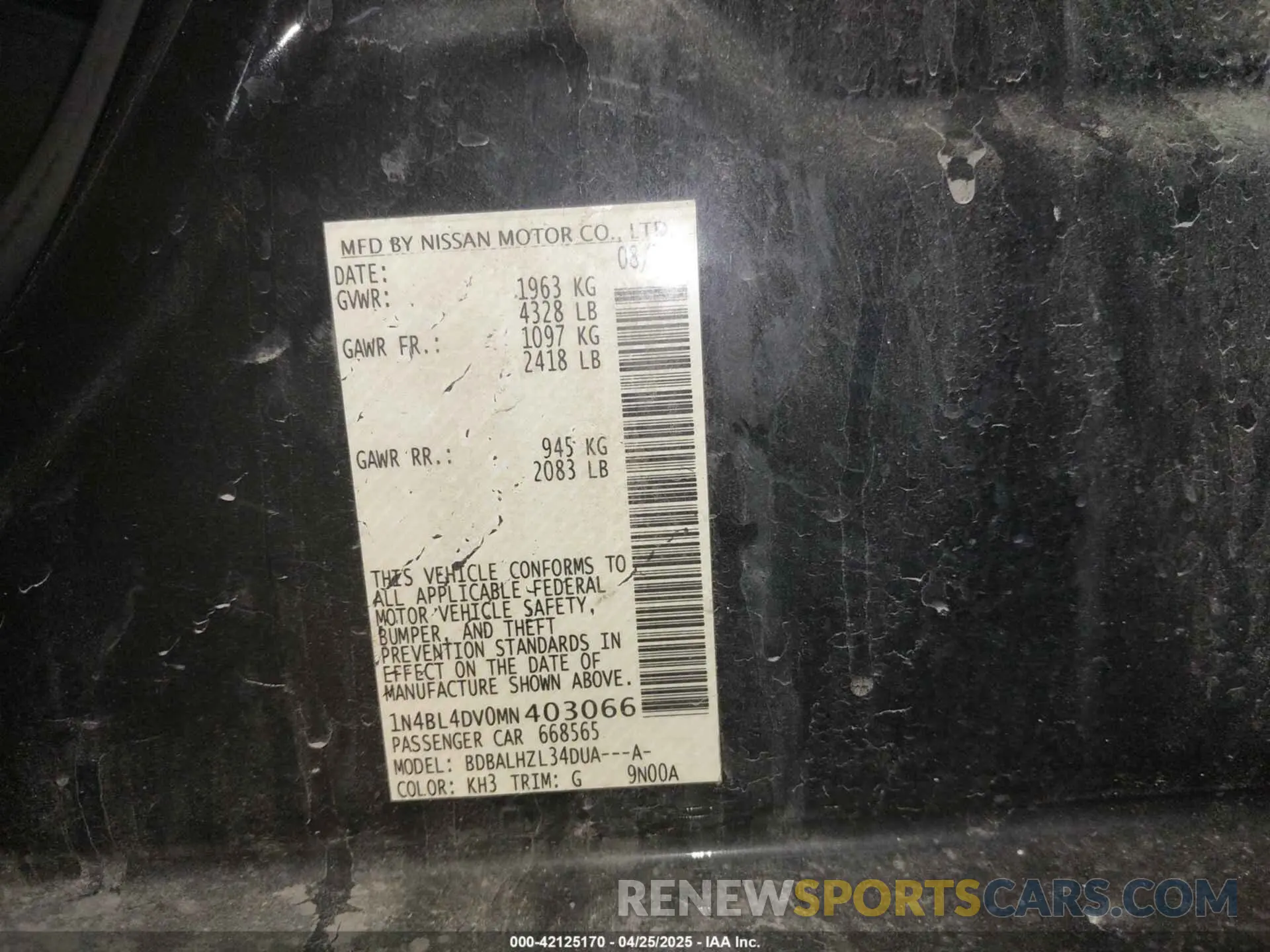 9 Фотография поврежденного автомобиля 1N4BL4DV0MN403066 NISSAN ALTIMA 2021