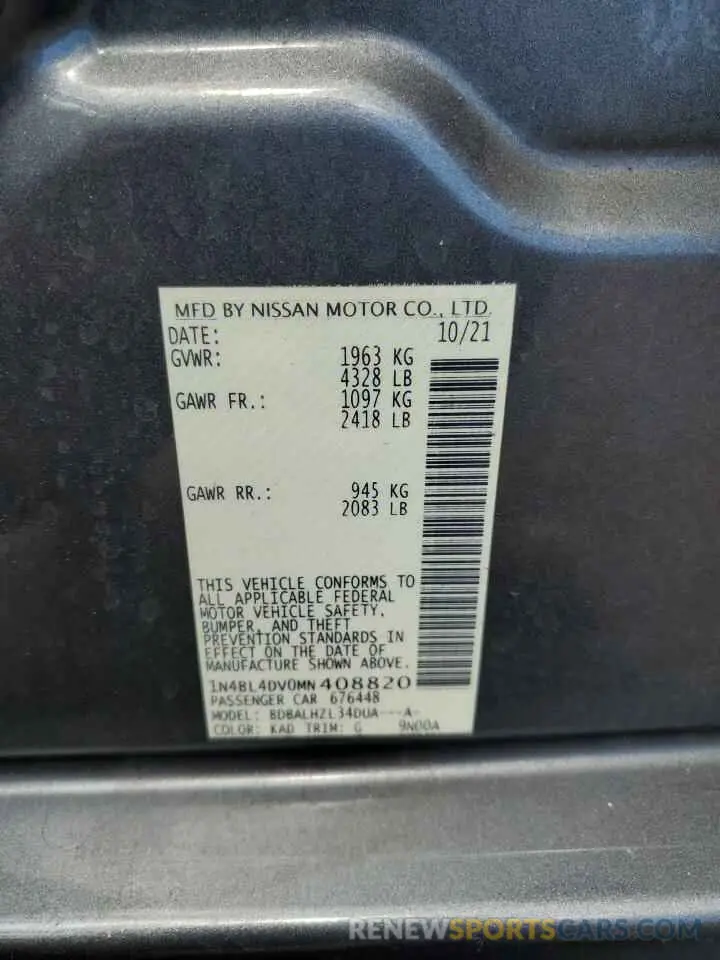 12 Фотография поврежденного автомобиля 1N4BL4DV0MN408820 NISSAN ALTIMA 2021