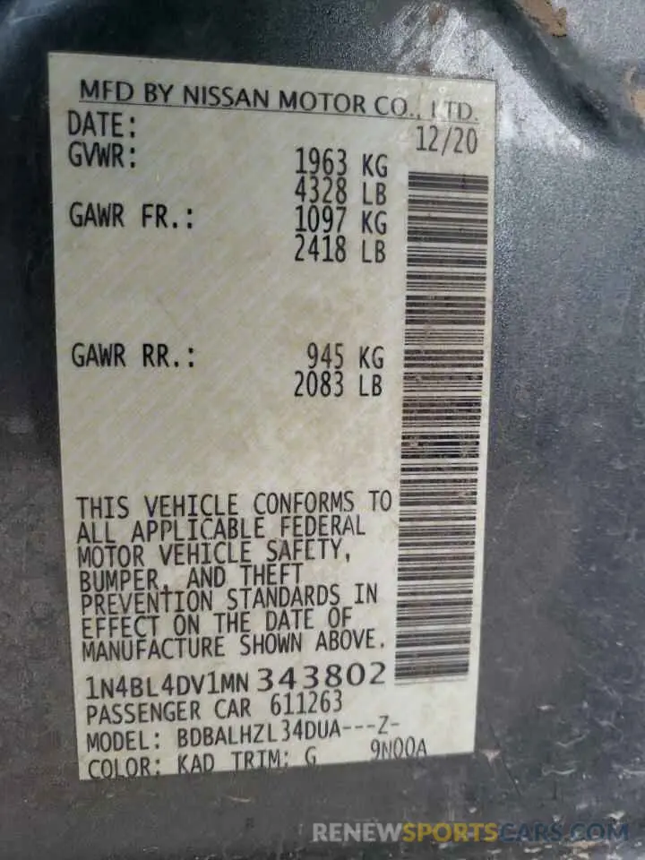 14 Фотография поврежденного автомобиля 1N4BL4DV1MN343802 NISSAN ALTIMA 2021
