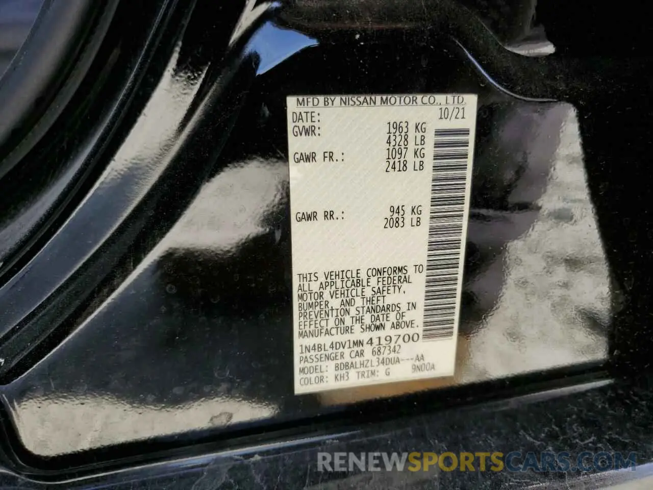 12 Photograph of a damaged car 1N4BL4DV1MN419700 NISSAN ALTIMA 2021