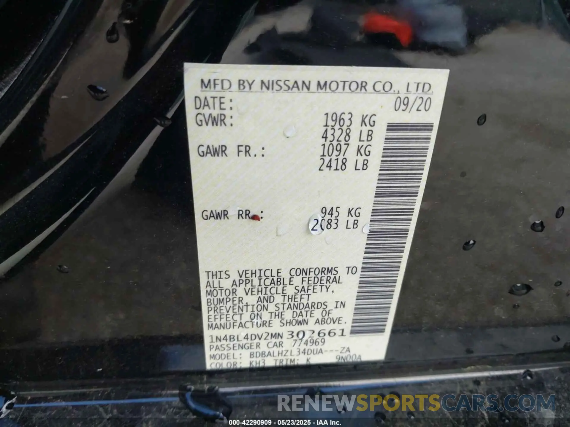9 Photograph of a damaged car 1N4BL4DV2MN302661 NISSAN ALTIMA 2021