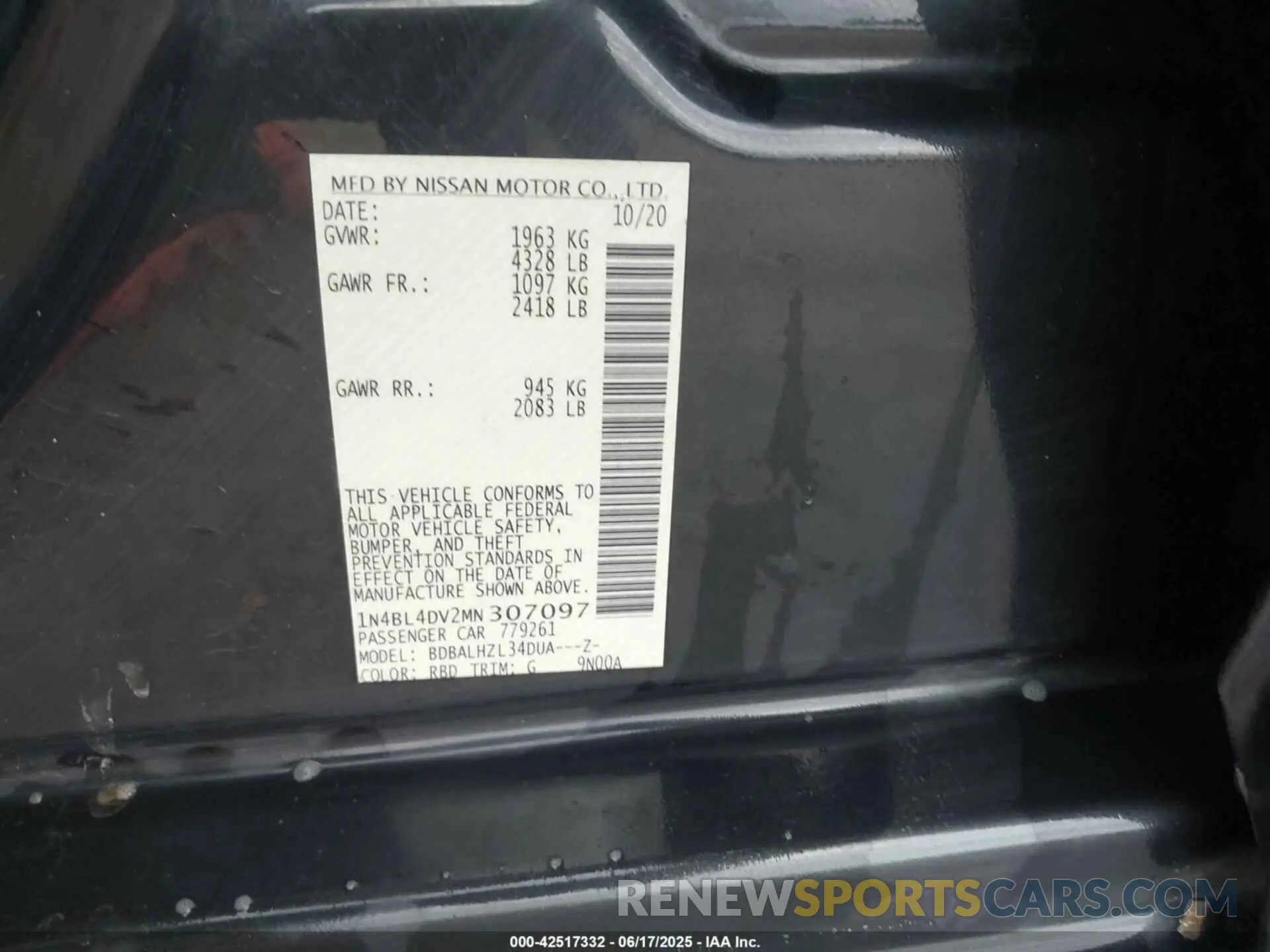 9 Photograph of a damaged car 1N4BL4DV2MN307097 NISSAN ALTIMA 2021