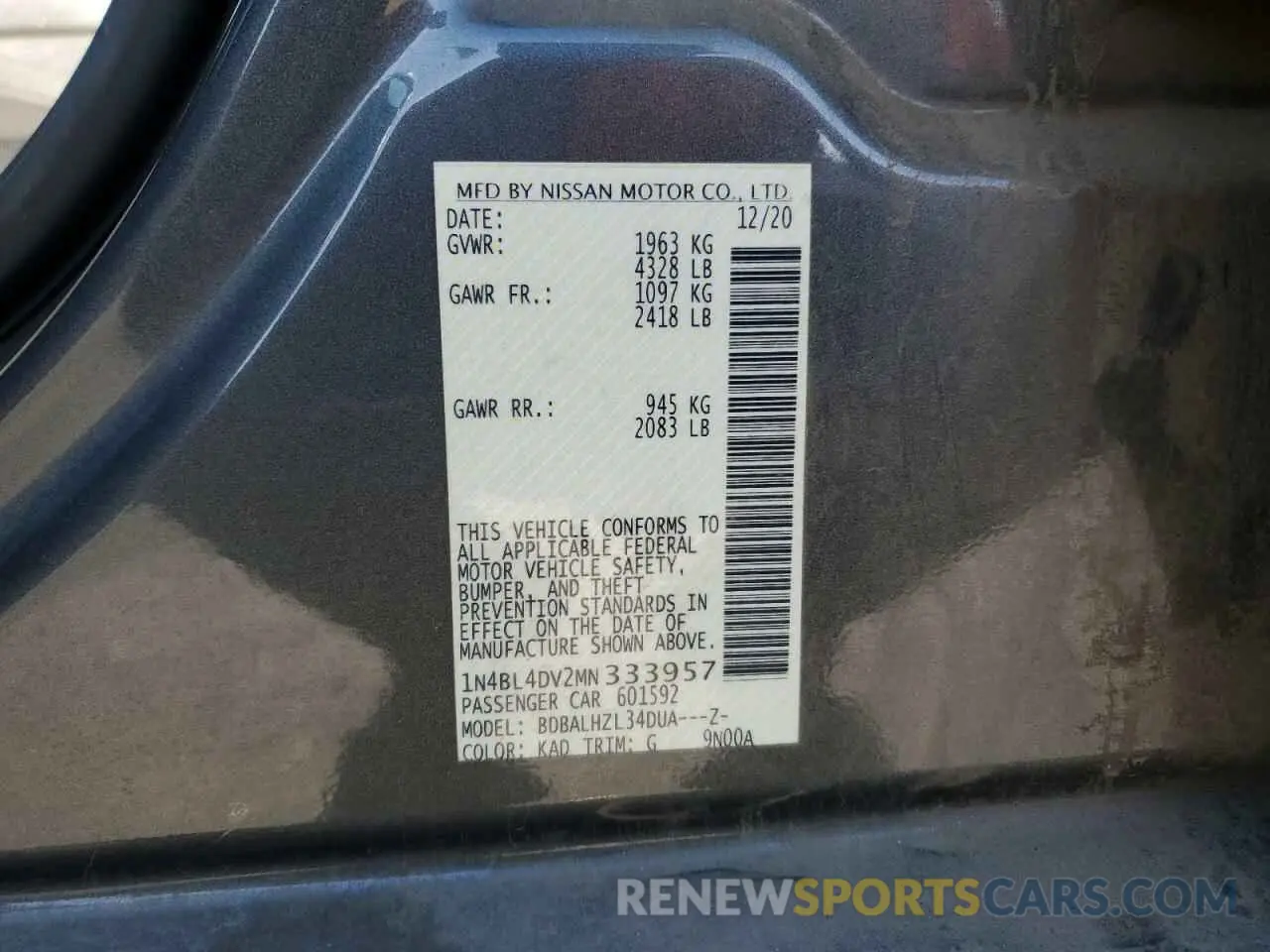 12 Фотография поврежденного автомобиля 1N4BL4DV2MN333957 NISSAN ALTIMA 2021