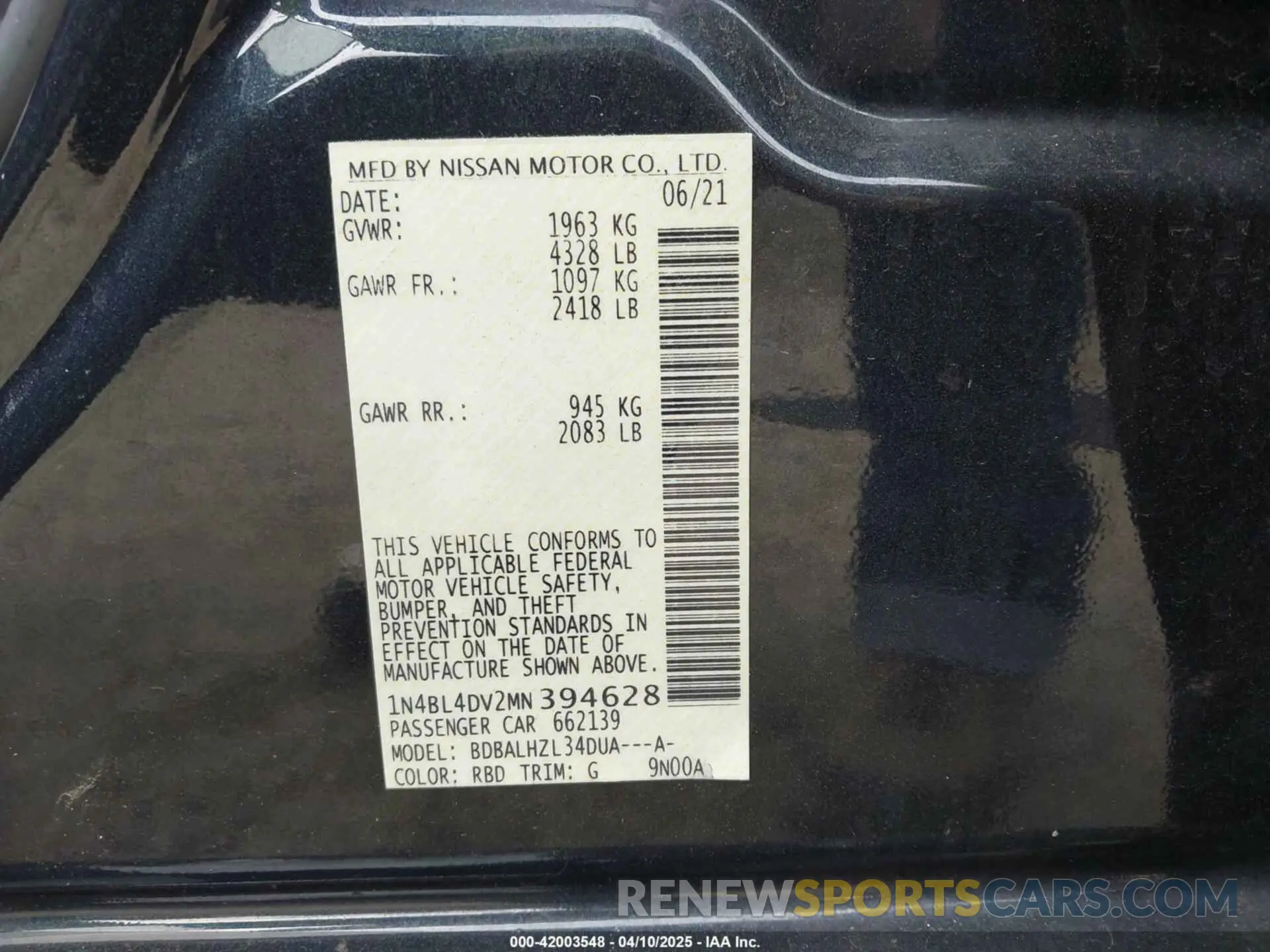9 Фотография поврежденного автомобиля 1N4BL4DV2MN394628 NISSAN ALTIMA 2021