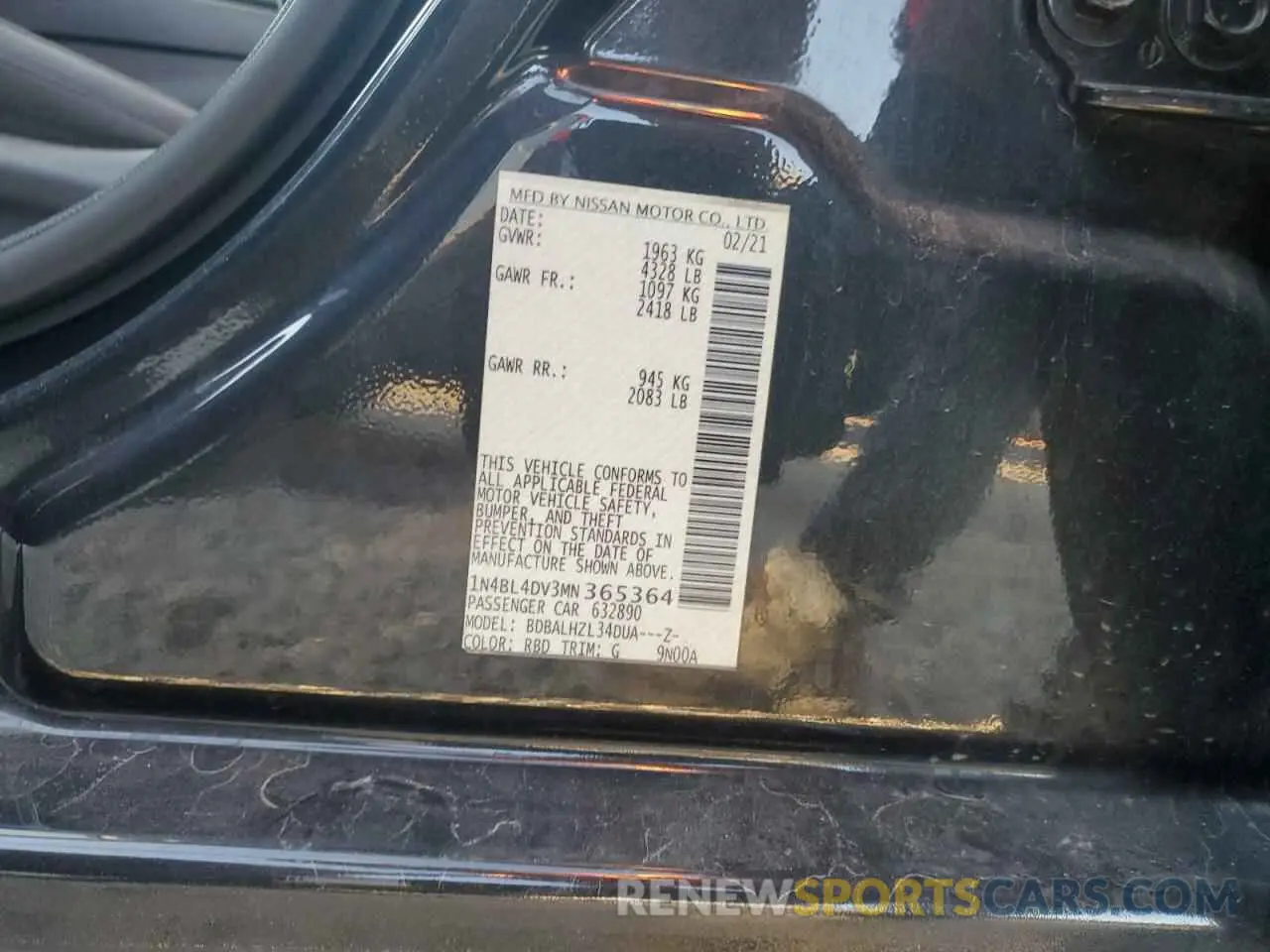 12 Photograph of a damaged car 1N4BL4DV3MN365364 NISSAN ALTIMA 2021