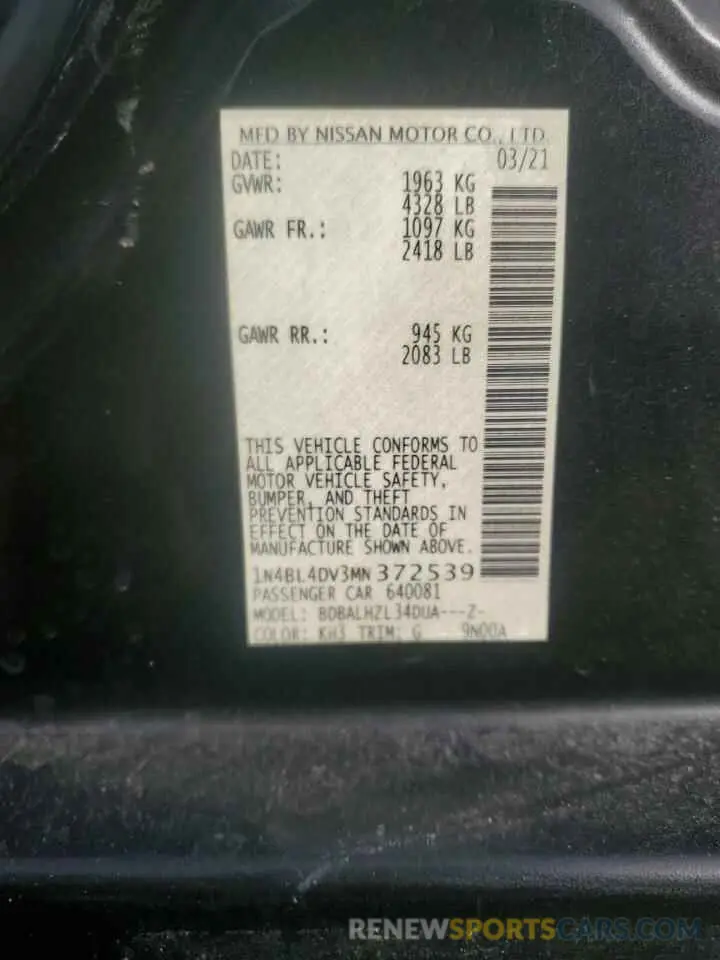 15 Фотография поврежденного автомобиля 1N4BL4DV3MN372539 NISSAN ALTIMA 2021