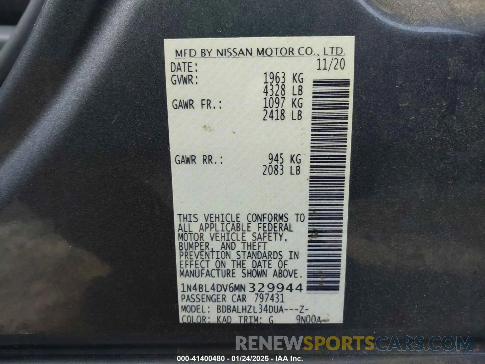9 Фотография поврежденного автомобиля 1N4BL4DV6MN329944 NISSAN ALTIMA 2021