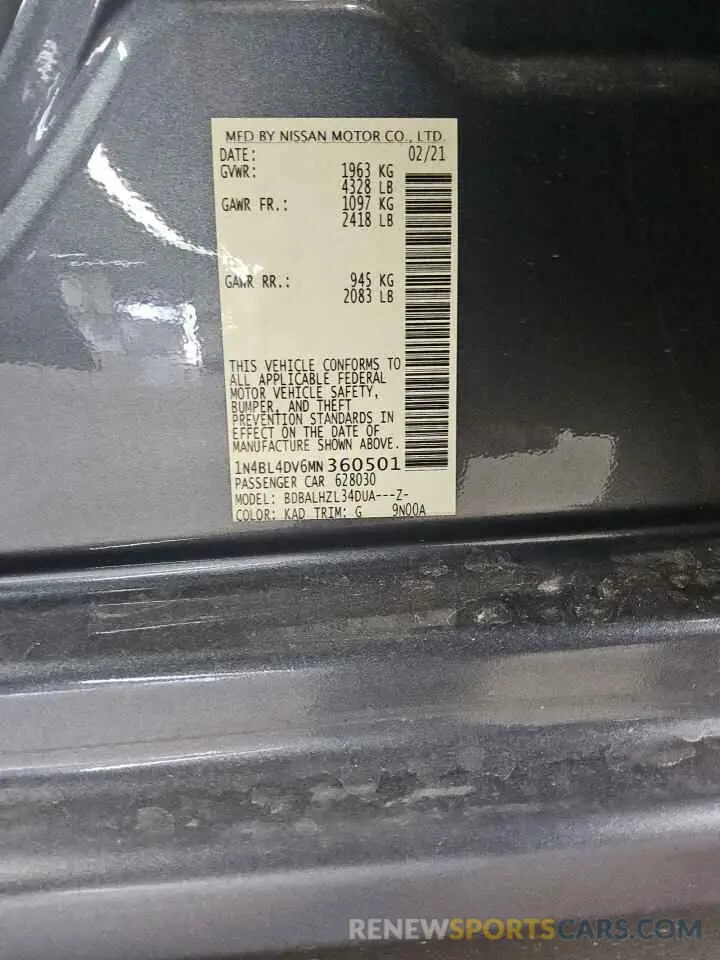 12 Photograph of a damaged car 1N4BL4DV6MN360501 NISSAN ALTIMA 2021