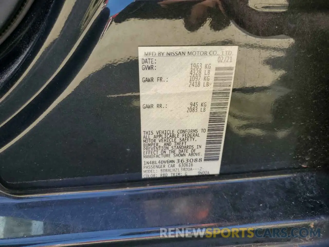 12 Фотография поврежденного автомобиля 1N4BL4DV6MN363088 NISSAN ALTIMA 2021