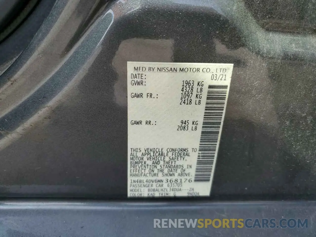 12 Фотография поврежденного автомобиля 1N4BL4DV6MN368176 NISSAN ALTIMA 2021